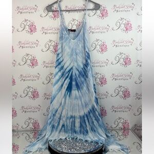 Model France dress long maxi tassel bottom details light Blue Tie-Dye Dress